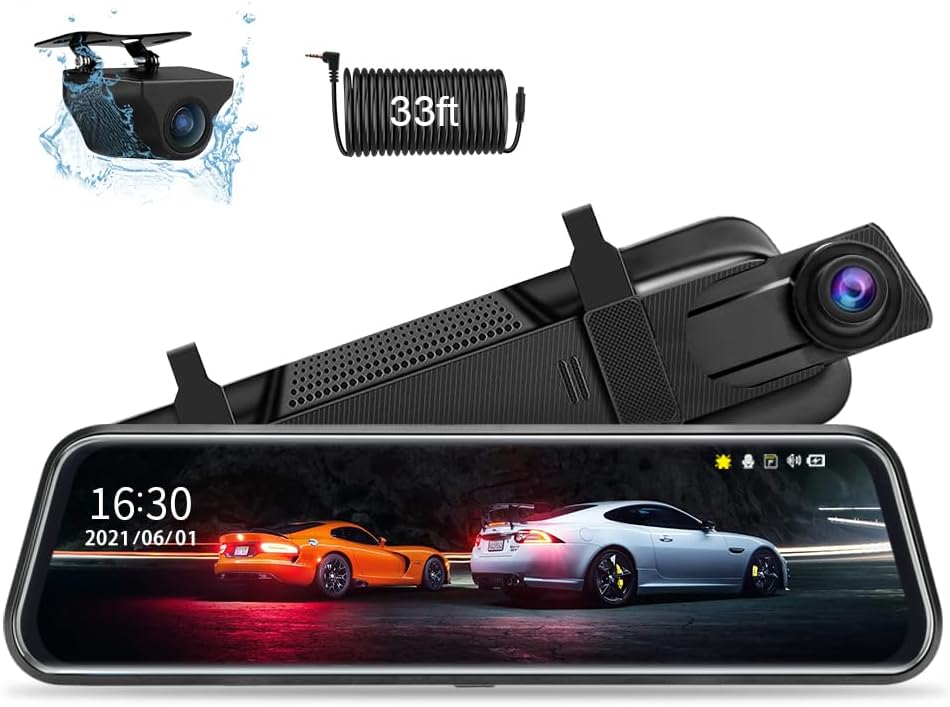 10-inch Touch Mirror Dash Cam with Dual 1080P Night Vision